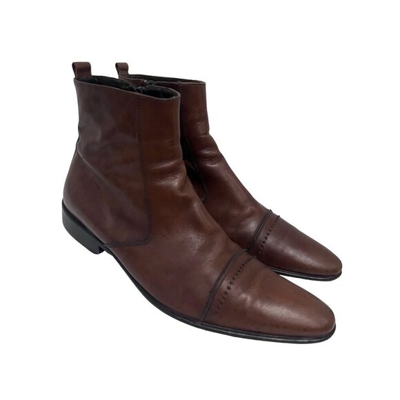 Lav Artigiana Vero Cuoio Vintage Chelsea Brown Leather Wingtip Zip Ankle Boots 9
